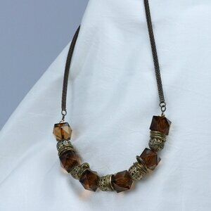 Vintage Brown Faceted Bead Necklace | Brass Accents | Boho Statement